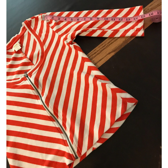 Anthropologie Maeve Women's Orange Striped Front Zip Top - Size Small - Picture 4 of 9